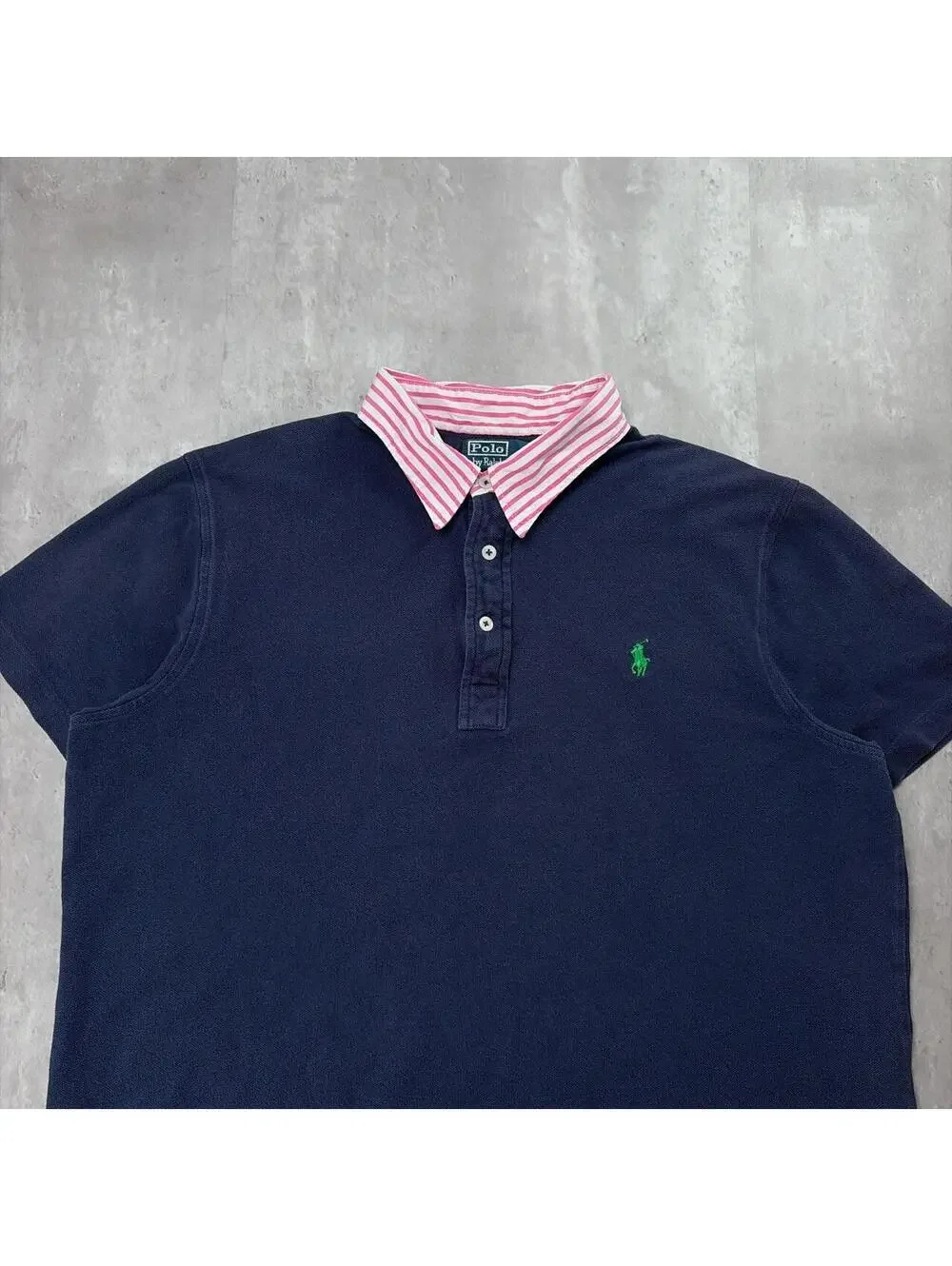 Vintage 90s Navy Polo Ralph Lauren Striped Collar Polo Shirt